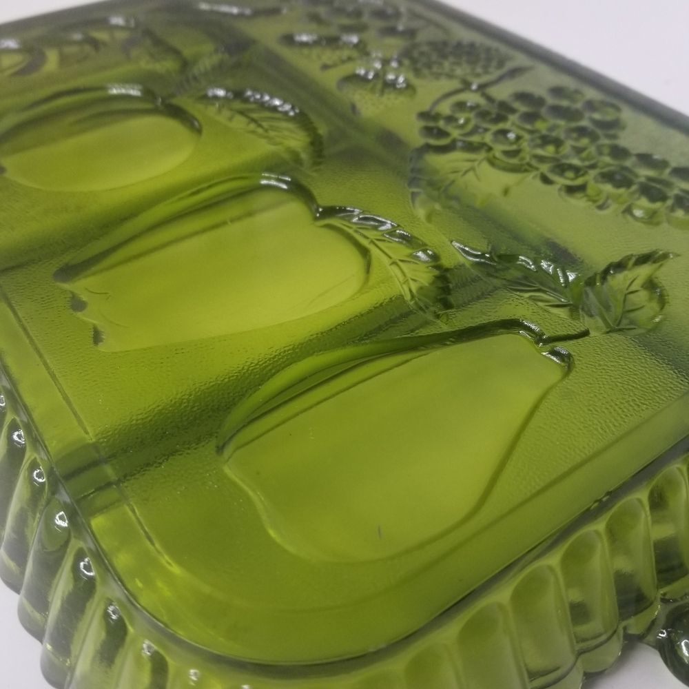 Vintage Indiana Glass Green Divided 5 Part Relish Serving Tray Fruit Olive - Picture 5 of 9